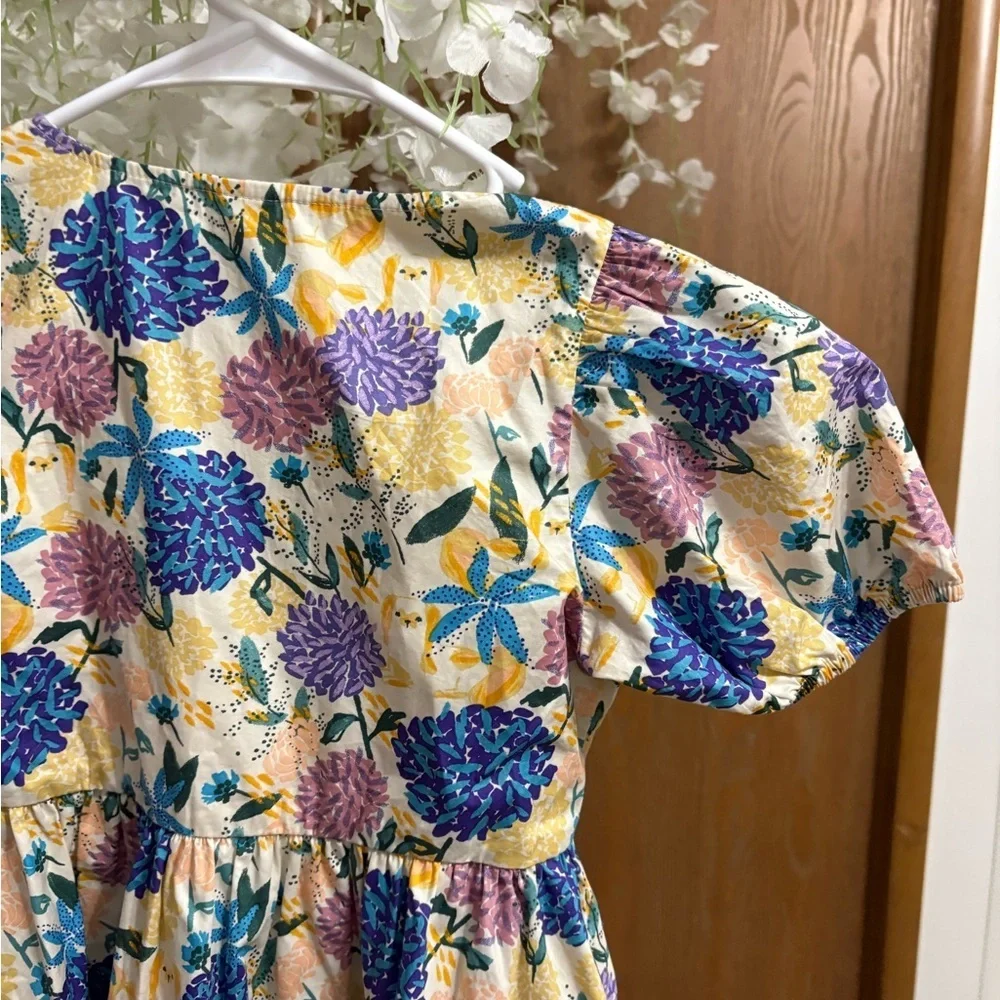 Tea Collection Multicolor Floral Puff Sleeve Dress 🫖 100% Cotton